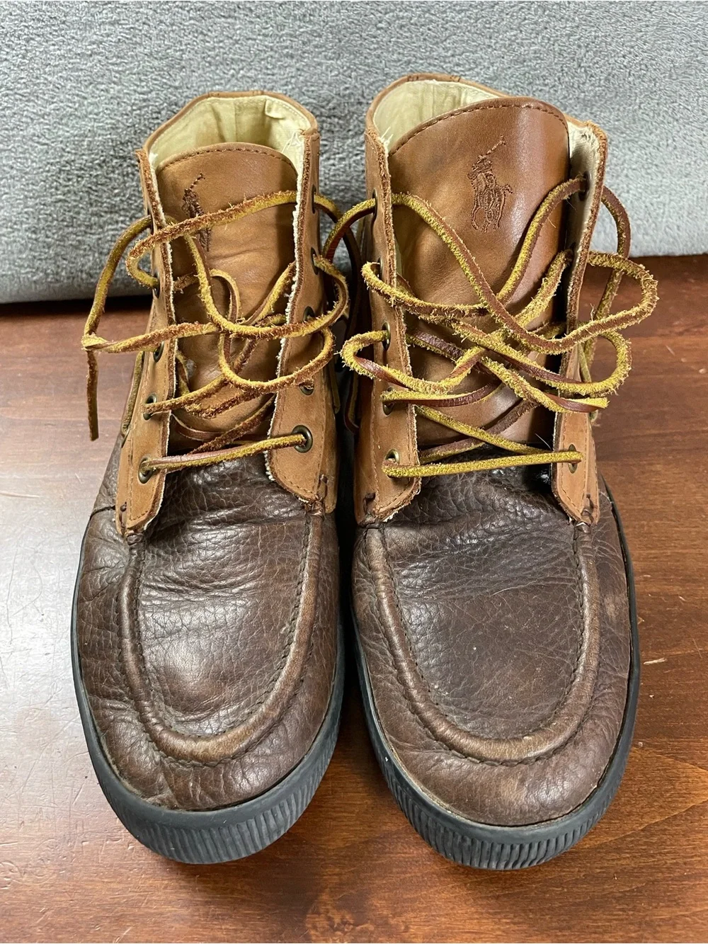VTG Polo Ralph Lauren Brown Leather Chukka Boots Lace Up Comfort Men's US 10 D